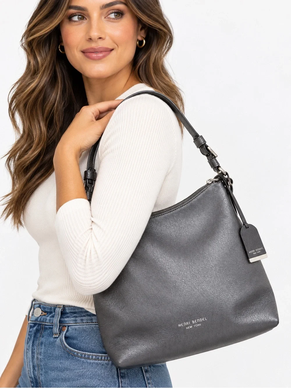 henri bendel Charcoal Leather Crossbody Messenger Bag